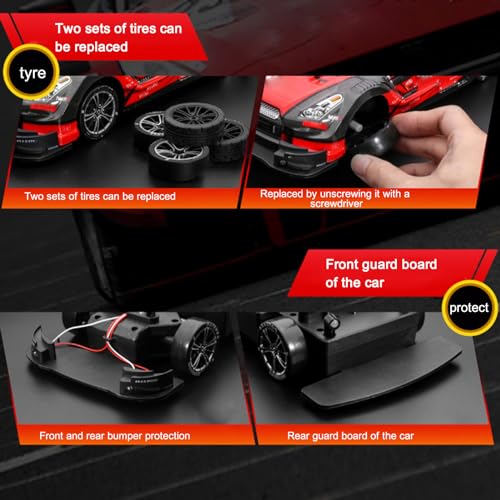 RC Drift Car, 4WD High Speed 40KM/H Racing Car, 2.4GHz 1:16 Scale RC Cars with LED Lights Drifting Tire Racing Sport Toy for Adults Teen Gift 2Pcs Rechargeable Battery