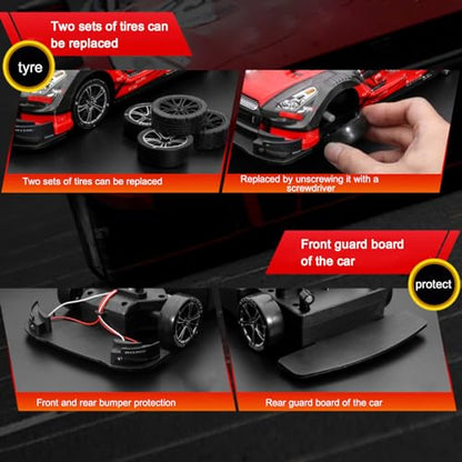 RC Drift Car, 4WD High Speed 40KM/H Racing Car, 2.4GHz 1:16 Scale RC Cars with LED Lights Drifting Tire Racing Sport Toy for Adults Teen Gift 2Pcs Rechargeable Battery