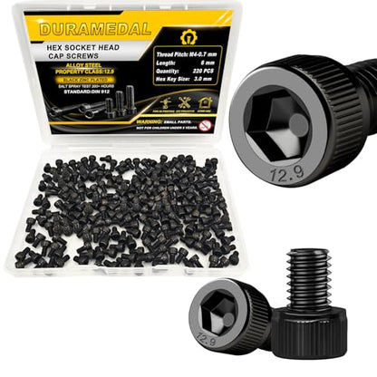 220pcs M4 x 6mm Screws, Hex Socket Head Cap Screws Bolts, 12.9 Grade Alloy Steel, Black Zinc Plated, Allen Socket Drive, Half-Threads, Machine Screws - size: M4*6mm 220pcs