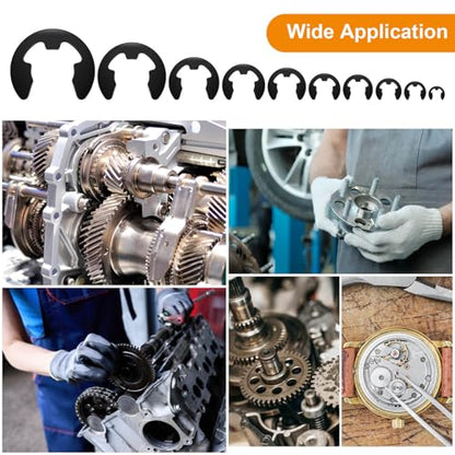 580PCS Black Carbon Steel E-Clip Kit,10 Sizes External Retaining Rings(M1.5-M10) for Bearings, Gears, Pulleys and Other Moving Parts
