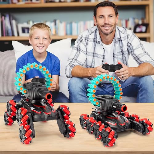 RC Stunt Remote Control Car,Fits for Nerf,Cars for Kids,RC Crawlers,Stunt Remote Control Car Tank for Boys, RC Cars for Kids,360°Battle Tanks,for Boys Ages 8-12 Gift(red-2.0)