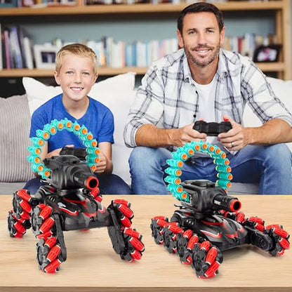 RC Stunt Remote Control Car,Fits for Nerf,Cars for Kids,RC Crawlers,Stunt Remote Control Car Tank for Boys, RC Cars for Kids,360°Battle Tanks,for Boys Ages 8-12 Gift(red-2.0)