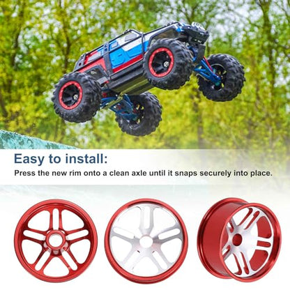 MECCANIXITY 4Pcs RC Car Wheel Rims, 23.5mm Dia 5-Spoke Red Aluminum Alloy Wheel Rims Hex Hub for HSP RC Drift Racing Touring Car - color: Red, size: 23.5mm Dia