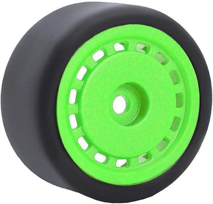 4PCS Pre-Glued On-Road Drift Racing Smooth Rubber Tires and Wheel Rims Set 7MM Hexagon for 1/24 Losi Micro-B RC Car Upgrades Parts (Green) - color: Green