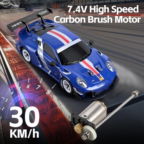 Wltoys 284019-A RC Drift Car, 1:28 Scale 4WD Rally RC Car, 2.4GHz, 30km/h, Dual Battery Edition, Independent Suspension, Gyro Stabilizer, LED Lights, Full Proportional Control (Blue) - color: Blue