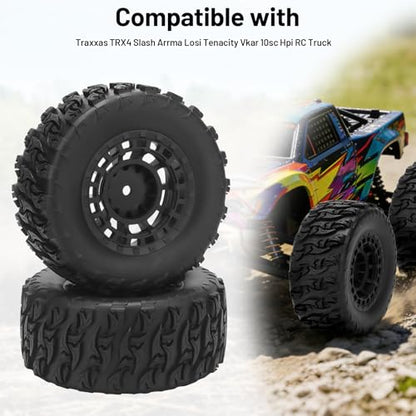 1/10 RC Short Course Truck Tires, daitoku 12mm Hex RC Wheels and Tires for 1/10 Traxxas TRX4 Slash Arrma Losi Tenacity Vkar 10sc Hpi - Style B (Black) - style: Style B