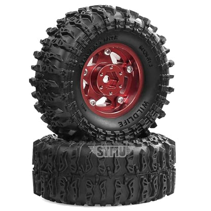 STMU 1.3'' Beadlock Wheel Tires for 1/18 1/24 TRX4M SCX24 FCX18 FCX24 RC Crawler Car (Red) - color: Red