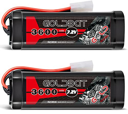 GOLDBAT 3600mAh 7.2V NiMH RC Battery with Tamiya Connector for for RC Evader BX Car Truck Truggy Buggy Tank Car Racing (3600-7.2V-Tamiya-2pack)