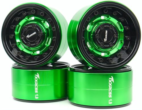 RC 1.9 Beadlock Wheels Adjustable 2 Offsets Rims Hub Aluminum Upgrades for 1/10 RC Crawler Axial SCX10 RR10 Wraith TRX4 TRX-6 XN (Green Black) XN1909 - color: Green Black
