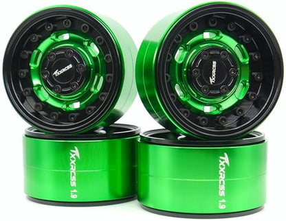RC 1.9 Beadlock Wheels Adjustable 2 Offsets Rims Hub Aluminum Upgrades for 1/10 RC Crawler Axial SCX10 RR10 Wraith TRX4 TRX-6 XN (Green Black) XN1909 - color: Green Black