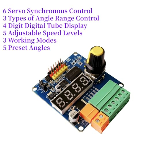 RC Servo Tester 6-Channel Servo Controller Board–PWM Speed/Angle Adjustable, 90/180/270 Degree 3 Modes (Lock/Cycle/Auto-Zero), for RC Models/Robotic Arms/Servo Testing MG995/SG90