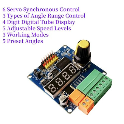 RC Servo Tester 6-Channel Servo Controller Board–PWM Speed/Angle Adjustable, 90/180/270 Degree 3 Modes (Lock/Cycle/Auto-Zero), for RC Models/Robotic Arms/Servo Testing MG995/SG90