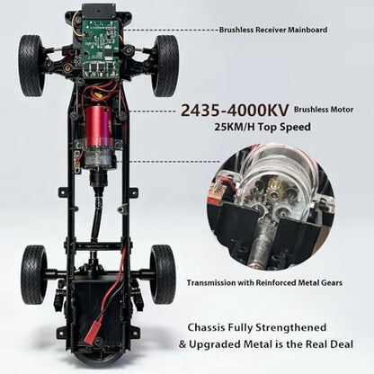 GoolRC WPL D-14S RC Kei Truck, 1:10 Scale Brushless RC Drift Car, 25KM/H High Speed Remote Control Car, 2.4GHz 4WD Proportional Throttle Steering Off Road Truck with LED Lights, 2 Batteries for Adults