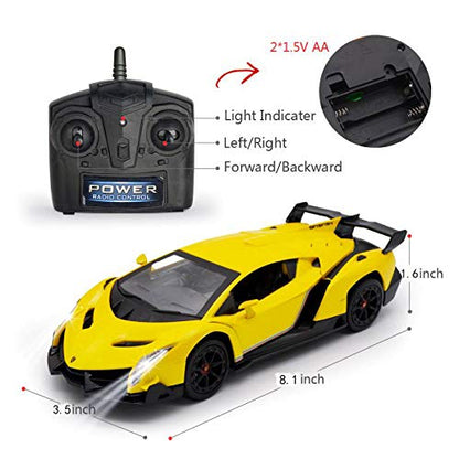 Remote Control Car Lamborghini Licensed 1:24 RC Car 2.4G,Yellow | Veneno Officially Licensed LED Lights Toy RC Cars Model Vehicle for Boys 6,7,8 Years Old - color: Yellow