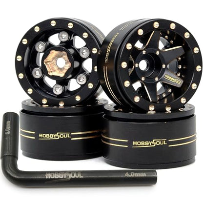 HOBBYSOUL Adjustable Offset Brass 1.0 Beadlock Wheels Rims Negative Offset 1.0 Wheels 38g/Rim for RC 1/18 TRX4M Axial SCX24 90081 & Other 1/24 Micro Crawler, (4-Pack) - color: Black