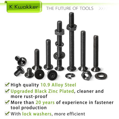 2540Pcs M3 Screw Kit 4MM to 35MM, M3 Button Head Screws & Flat Head Screws, Upgraded Zinc Plated Assorted Nuts and Bolts Assortment Kit Black M3 Screws with Nuts, Washer and Lock Washers - size: M. M3