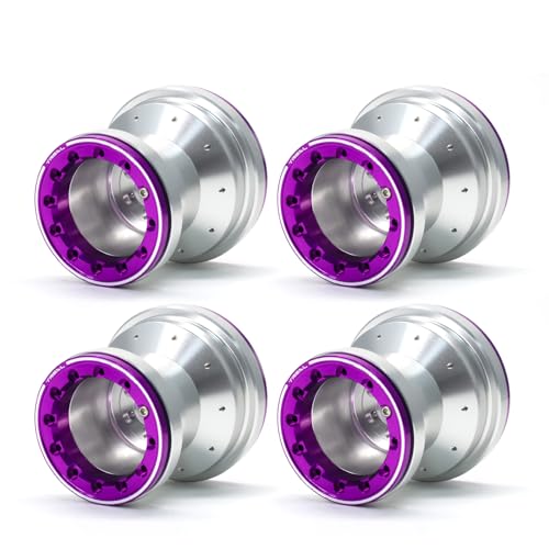 TREAL Aluminum 7075 Beadlock Wheels Set of 4 for 1/18 Mini LMT Monster Truck(Silver-Purple) - color: Silver-Purple