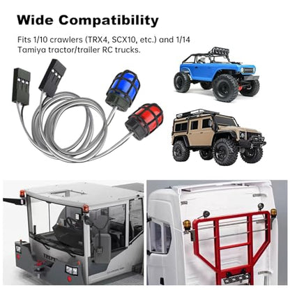 HobbyPark RC LED Flash Lights Alarm Lamp Flashing Rotating Beacon Light DC 5–6V Compatible with 1/10 TRX4 SCX10 RC Crawler Car 1/14 Tamiya Tractor RC Truck (Red and Blue Lights) - color: Red and Blue Lights