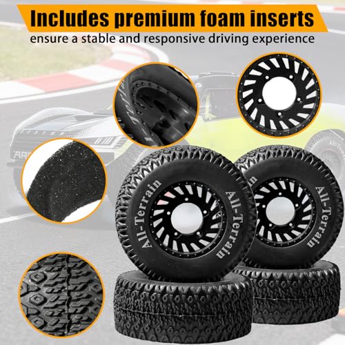 1/10 RC Short Course Truck Tire and Wheel - 12mm/17mm Hex, Black | All-Terrain Tires and Nylon Wheels Compatible with 1/10 Traxxas Slash 4WD 2WD Arrma Senton Axial Losi Redcat RC Buggy, 4-Pack - color: Black