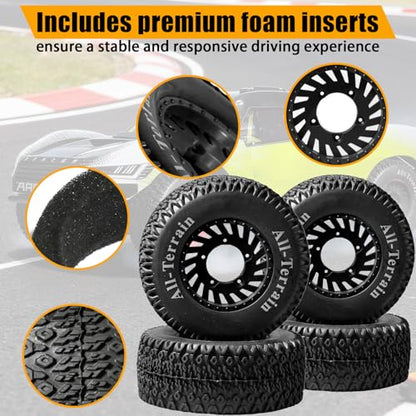 1/10 RC Short Course Truck Tire and Wheel - 12mm/17mm Hex, Black | All-Terrain Tires and Nylon Wheels Compatible with 1/10 Traxxas Slash 4WD 2WD Arrma Senton Axial Losi Redcat RC Buggy, 4-Pack - color: Black