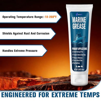 2 Pack 3.38 oz Marine Grease Tube, Premium Marine Grade Grease, Waterproof High Temp (0°F - 500°F) Bearing Lube for Propeller Shafts, Rudder Bearings, Trailers & Boat Maintenance