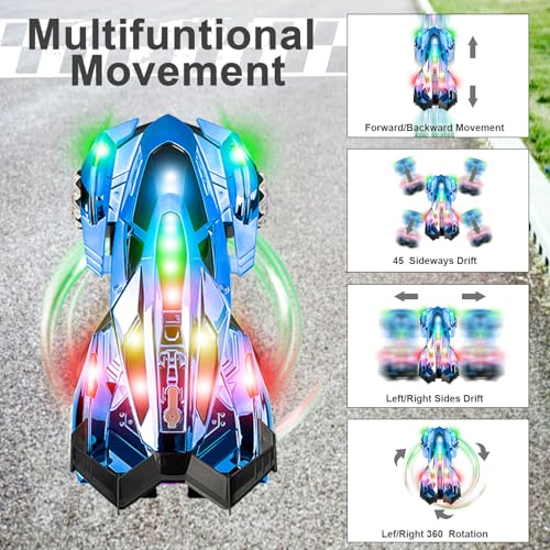SASBSC Remote Control Car for Boys 4-7 8-12 Drift Rc Cars with 360° Rotation, Spray, Music & Lights 1:12 Rechargeable Rc Car Toys 10-12km/h Sport Race Toy Cars Gifts for Kids (Blue) - color: Blue