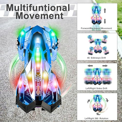 SASBSC Remote Control Car for Boys 4-7 8-12 Drift Rc Cars with 360° Rotation, Spray, Music & Lights 1:12 Rechargeable Rc Car Toys 10-12km/h Sport Race Toy Cars Gifts for Kids (Blue) - color: Blue