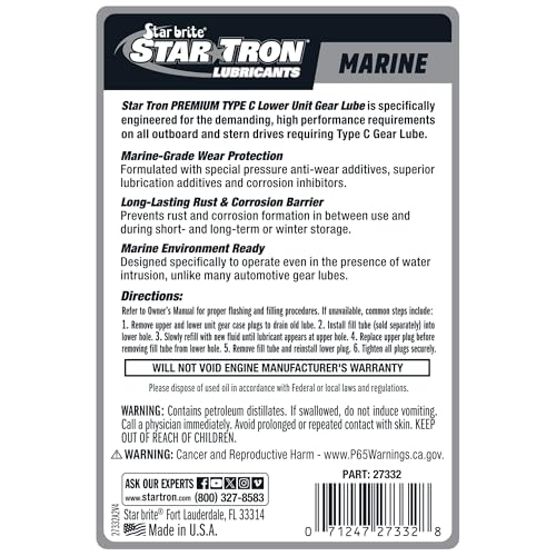STAR BRITE Premium Type C Gear Lube, Marine-Grade, SAE 75W-90 - size: 32 Oz Quart, style: Type C