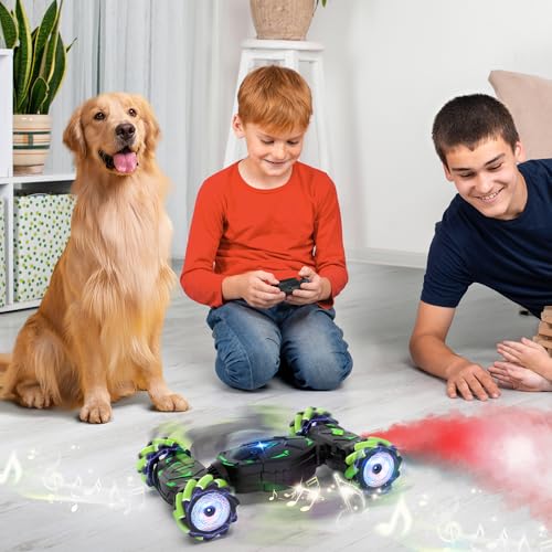 RC Stunt Cars Gesture Sensing Remote Control Car for Boys Gifts Toys, Green | 2.4Ghz Hand Controlled Car with Lights Music Sprayer, 360° Rotation, Drift, 4WD Off-Road, Birthday Xmas Gifts Toys for Kids - color: Green