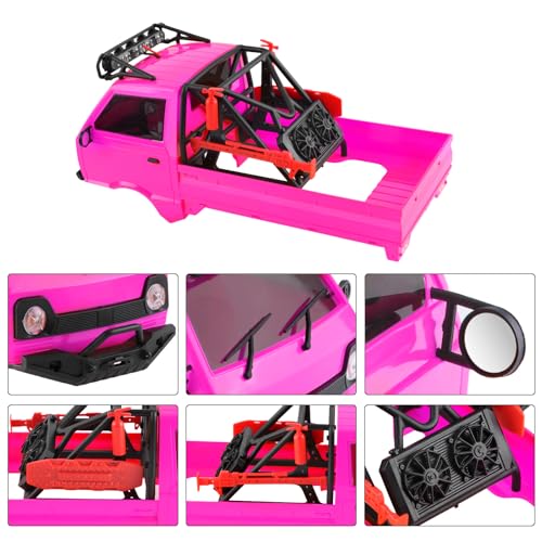 KT24 1/24 Kei Truck Hard Body Shell Kit for 133mm Wheelbase SCX24,MG | Plug-and-Play Lighting, For SCX24 C10/Bronco/Wrangler/Base Camp/4Runner - color: Rose Red