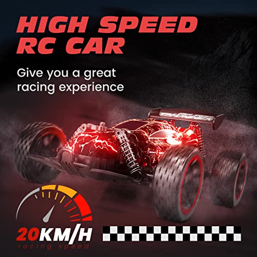 Tecnock RC Cars for Kids, 1:18 Scale 2WD RC Car with LED Lights, 2.4GHz Remote Control Car with USB-C Easy Charging & 50 Mins Playtime, Toys Gifts for Boys & Girls Ages 8-12 - color: Red
