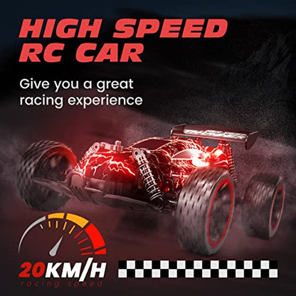 Tecnock RC Cars for Kids, 1:18 Scale 2WD RC Car with LED Lights, 2.4GHz Remote Control Car with USB-C Easy Charging & 50 Mins Playtime, Toys Gifts for Boys & Girls Ages 8-12 - color: Red