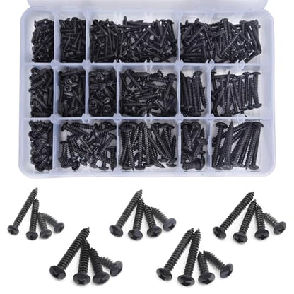 542PCS #4#6#8#10#12 Phillips Head Screw Set Stainless Steel Wood Screws Assortment Kit, Assorted Sheet Metal Self Tapping Screws, 18-8(304) Stainless Steel (pan Black) - style: pan black