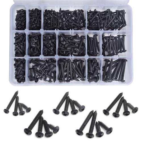 542PCS #4#6#8#10#12 Phillips Head Screw Set Stainless Steel Wood Screws Assortment Kit, Assorted Sheet Metal Self Tapping Screws, 18-8(304) Stainless Steel (pan Black) - style: pan black