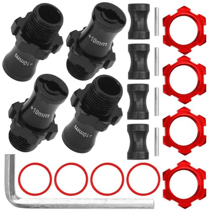 ShareGoo Metal +10mm Extended 17mm Splined Wheel Hex Hub Adapter Compatible with 1/10 Slash 2WD 4X4 Rustler Stampede Bandit 2WD 4X4 RC Car (Red) - color: Red