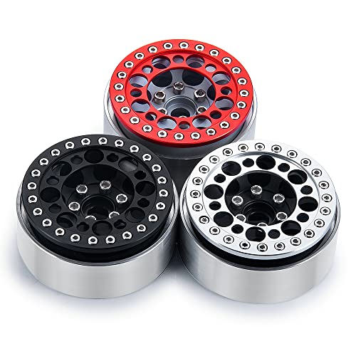 4pcs 2.2inch Aluminum RC Beadlock Wheel Replacement Ring for 1/10 RC Crawler Car 2.2" Wheels Rim (Red) - color: Red