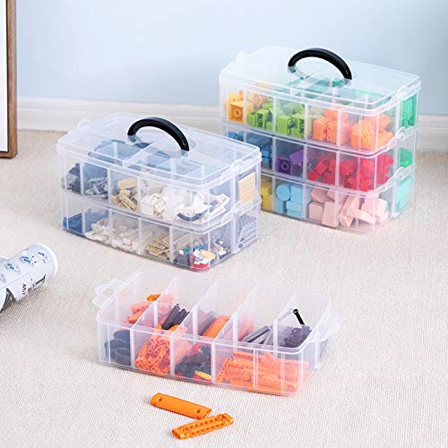 Sooyee 3-Tier Stackable Craft Organizers and Storage Box, Clear | 30 Compartments, Bead Organizer, Plastic Storage Box for Toys, Dolls, Arts and Craft, Washi Tape, Rock Collection, Ribbons - size: 3-Tier