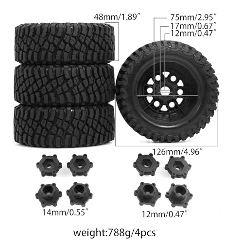 1/8 1/10 RC Short Course Truck Tires 4.96" OD Monster Truck Tires 12/14/17mm Hex Fit for 1:8 Off Road Truck Car Traxxas Slash 2WD 4×4 Rc4wd Arrma Mojave4S Senton Axial Losi Redcat (Black) - color: Black
