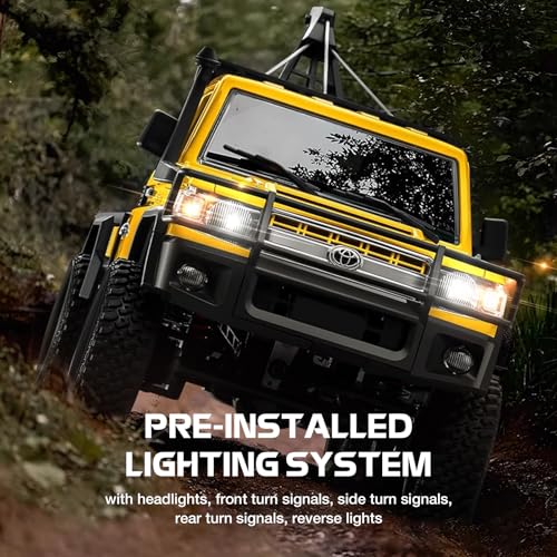 ARRIS 1/12 RC Crawler Off Road Car – MN82T 4WD Rock Climbing Truck with Remote Control Crane Hook, LED Lights, 2 Speed 2.4GHz Full Proportional RC Rock Crawler for Adults Gift - color: Yellow
