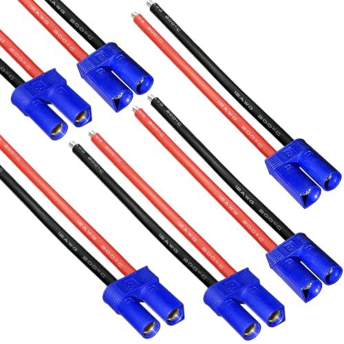 EC5 Connector with 12AWG 100mm Silicone Wire Cable 6PCS | Ready-to-use Upgraded EC5 Fale Female 5mm Bullet Cable, Compatible with RC Lipo Battery, FPV Drone, RC Car, Boat and ESC