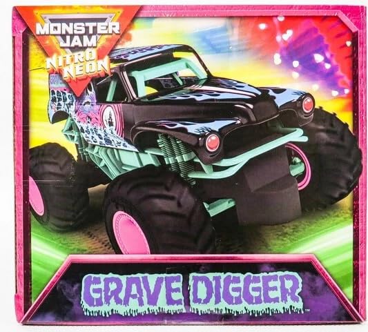 Monster Jam Nitro Neon Grave Digger 1:24 Scale RC Truck – Full-Function Remote Control Monster Truck (Official Spin Master)