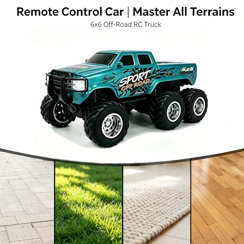 haomsj 1/64 Mini Rc Monster Truck 6x6 Off Road Remote Car for Kids & Adults | Sturdy Metal Car|3 Speeds|2.4G Flexible Remote Control|Long Lasting|Fast Charge|All-Terrain|Gift for Boys Age 3-12 - color: Green