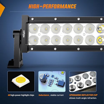 Nilight 42Inch 240W Spot Flood Combo Led Light Bar Off Road Driving Lights Boat Lights Fog Light 12V On/Off 5 Pin Rocker Switch Power 14AWG Wiring Harness Kit-1 Lead for Trucks - size: 42Inch 240W Light Bar +Wiring Harness