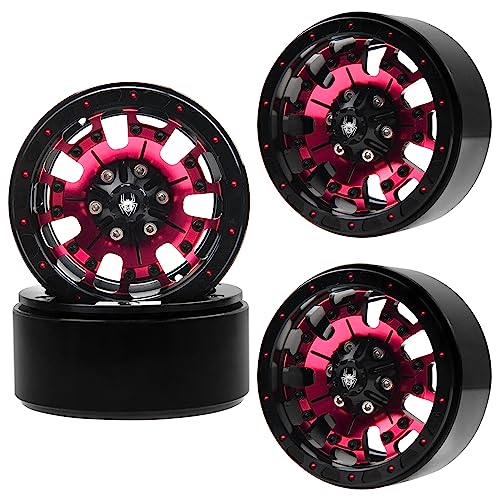 ShareGoo Metal 1.9inch Beadlock Wheel Rims 12mm Hex Hubs 10-Spoke Compatible with Traxxas TRX4 Axial SCX10 RC4WD D90 D110 Tamiya CC01 MST Redcat Gen8 1/10 RC Crawler Car (Red) - color: Red