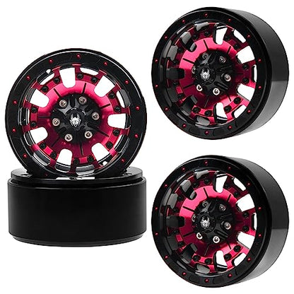ShareGoo Metal 1.9inch Beadlock Wheel Rims 12mm Hex Hubs 10-Spoke Compatible with Traxxas TRX4 Axial SCX10 RC4WD D90 D110 Tamiya CC01 MST Redcat Gen8 1/10 RC Crawler Car (Red) - color: Red