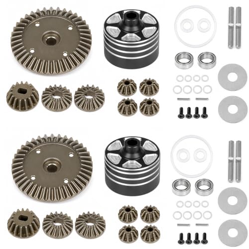 2 Sets Aluminum Differential Case & Gear 39T 22049 for Tamiya XV-02 MB-01 XM01 1/10 RC Car Upgrade Front Rear Gear Diff Replacement Hop-Up Parts, Black - color: Black