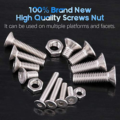 Glarks 510Pcs Metric M3 M4 M5 304 Stainless Steel Flat Head Countersunk Socket Cap Bolts Screws Nuts Assortment Kit, Allen Hex Drive - size: Flat Head Socket Cap Screws Set
