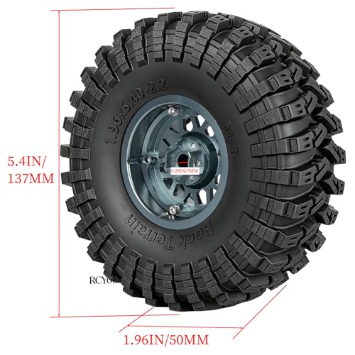RC 2.2" Beadlock Wheels Tires Set（4PCS for 1/10 SCX10 I II 90046 AXI03007 TRX4 TRX6 VS4-10 D90 Gen7 Gen8 MST CFX RC Crawler Car,2.2 Beadlock Wheels and Tires,Aluminium Wheel Rims,Titanium - color: Titanium -(Rc Wheels Tires)