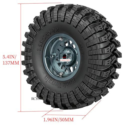 RC 2.2" Beadlock Wheels Tires Set（4PCS for 1/10 SCX10 I II 90046 AXI03007 TRX4 TRX6 VS4-10 D90 Gen7 Gen8 MST CFX RC Crawler Car,2.2 Beadlock Wheels and Tires,Aluminium Wheel Rims,Titanium - color: Titanium -(Rc Wheels Tires)