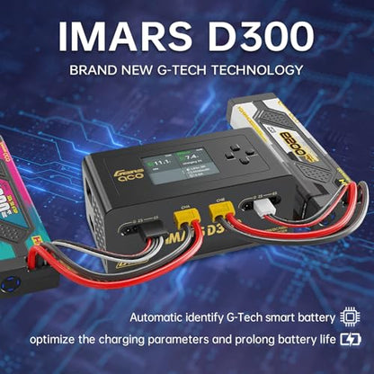 Lipo Battery Charger IMARS D300Gens。 Lipo Battery Charger G-Tech Series Smart Dual Lipo Balance Charger AC 300W DC 700W(350W*2),16A Dual Channel Charger for 1s~6s Lipo Batteries，Life/NiCd/MH/LiHV